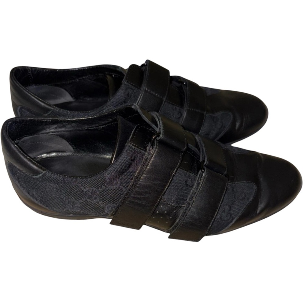 Vintage Authentic Gucci Black GG Canvas and Leather  Sneakers - Womens 7.5
